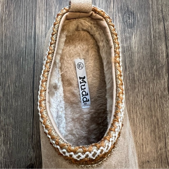 NWT Mudd Patform Slippers Clogs Faux Suede Tan Beige Sherpa Warm Winter Size 8.5 - Picture 12 of 13